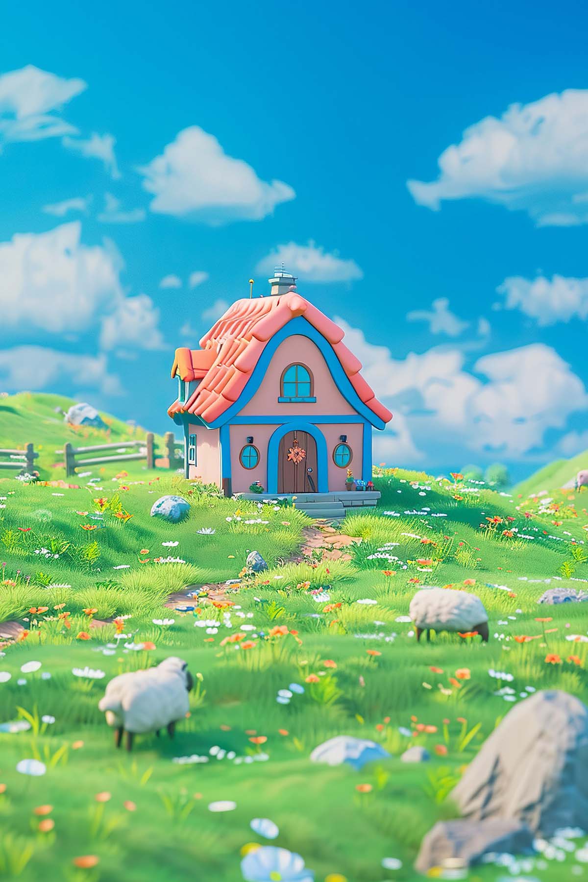 お菓子の家のような可愛い家のイラスト